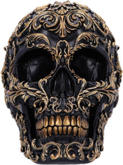 Craniu renascentist, 19 cm, rășină, negru și auriu, model baroc auriu, ornament craniu negru, decor gotic, turnat din cea mai fină rășină sintetică, pictat manual de experți Statuete si sculpturi Naty Shop