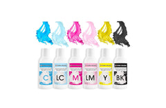 Set de coloranți alimentari cu cerneluri comestibile pentru plottere 6 x 100 ml | Cyan deschis | Cyan | Magenta deschis | | Magenta | Galben | Negru | Imprimare comestibilă, Imprimare pe hârtie tip wafer, adaos decorativ pentru prăjituri