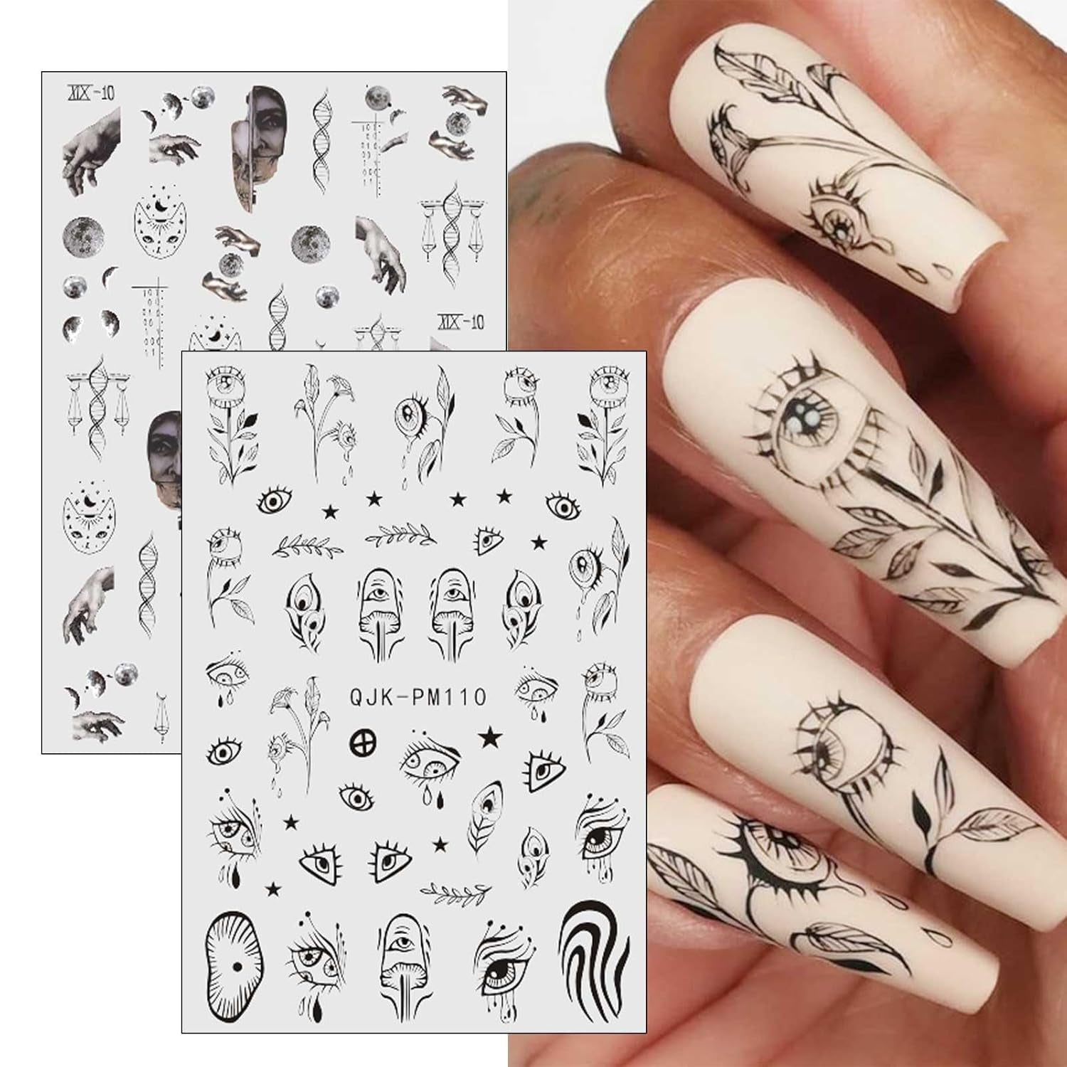 Jmeowio Nagelsticker Mond Stern Sonne 9 Blatt Nail Art Sticker Selbstklebend Nagelaufkleber Bunte Dekoration Nageldesign Zubehör