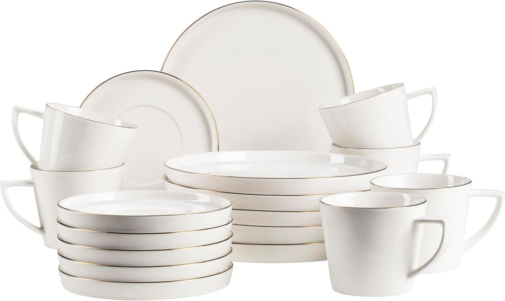 MÄSER, Serie Sita, Teller Set Für 6 Personen, Essgeschirr Aus Weißem Porzellan Mit Goldrand, Schlicht, Elegant, Porzellan, Weiß Seturi vesela masa Naty Shop Default Title