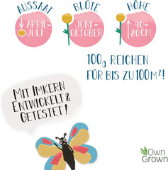 Butterfly Meeting Flower Mix: 100 g Premium sommerfugleblomsterfrø - insektvenlige bifrø, flerårige og årlige blomsterfrø til enge - vilde blomsterfrø fra OwnGrown