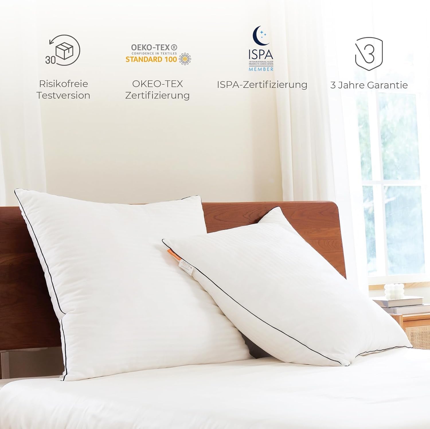 Pernă Sweetnight 80X80 Set de 2, pernă din microfibră 1300G, pernă moale și de susținere a gâtului pentru toate pozițiile de dormit, capac respirabil 100% bumbac, certificat Oeko-Tex Perne standard Naty Shop