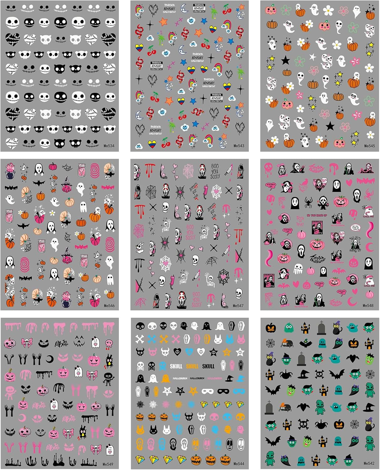 JMEOWIO Nagelsticker Halloween 9 Blatt Nail Art Sticker Selbstklebend Nagelaufkleber Dekoration Nageldesign Zubehör