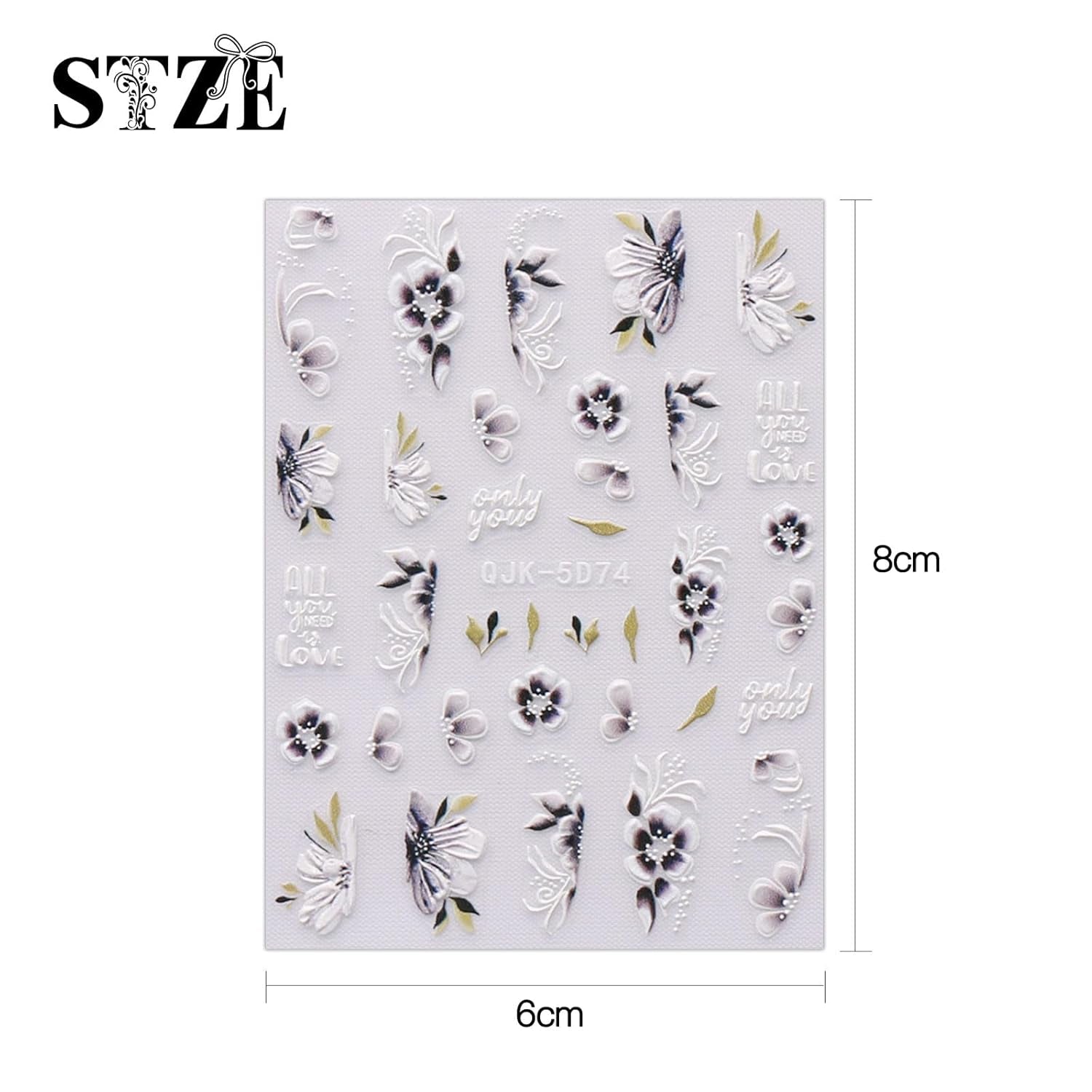 JMEOWIO 6 Blatt 3D Nagelsticker Frühlings Blume Nail Art Sticker Selbstklebend Nagelaufkleber 5D Stereoskopisch Bunte Sommer Blumen Dekoration Nageldesign Zubehör