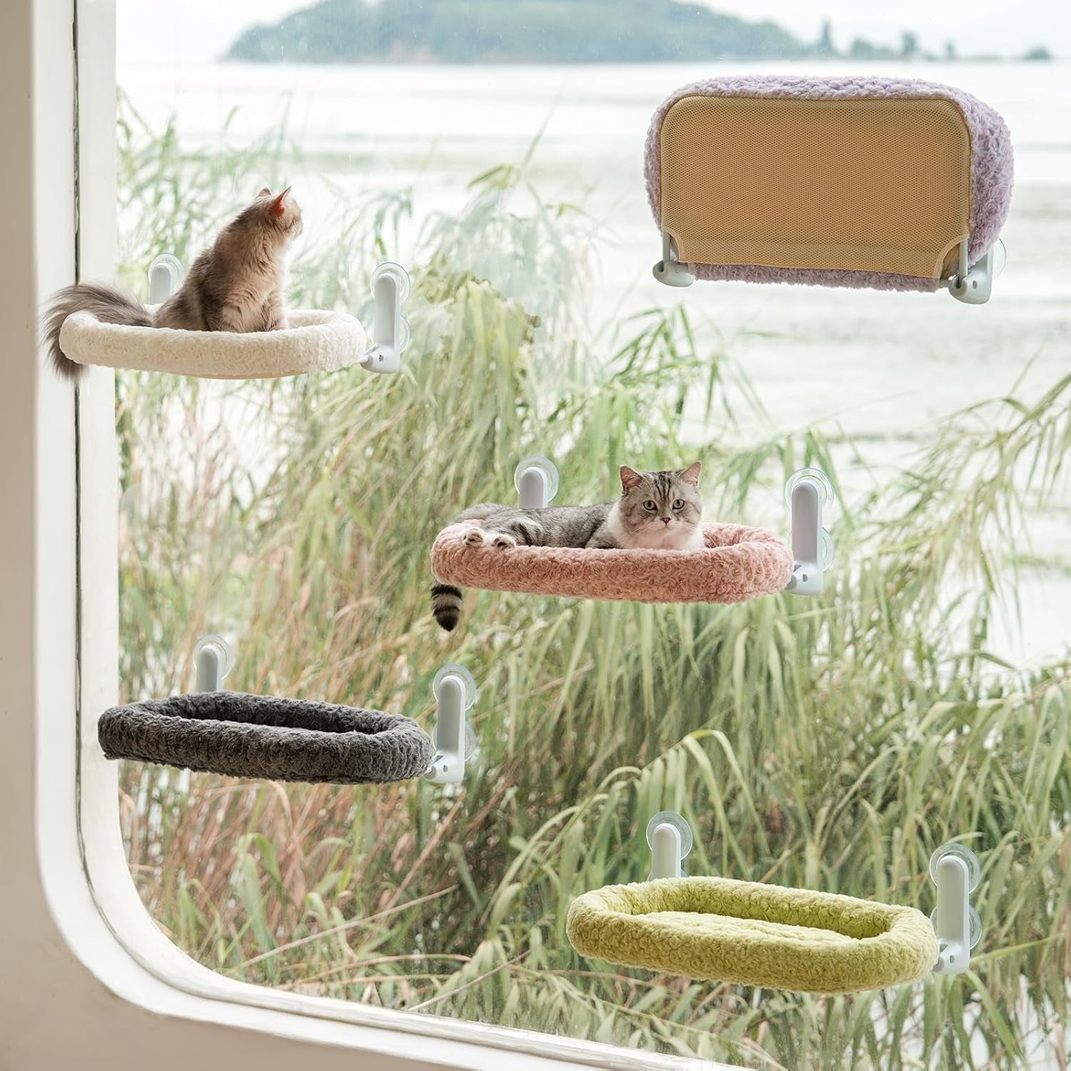 Șezlong pliabil pentru pisici EDAGNY, model plush, pentru plajă și privit - Șezlong pliabil pentru pisici, cu husă lavabilă și reversibilă - cadru robust din oțel, pentru o greutate de până la 15 kg, alb M