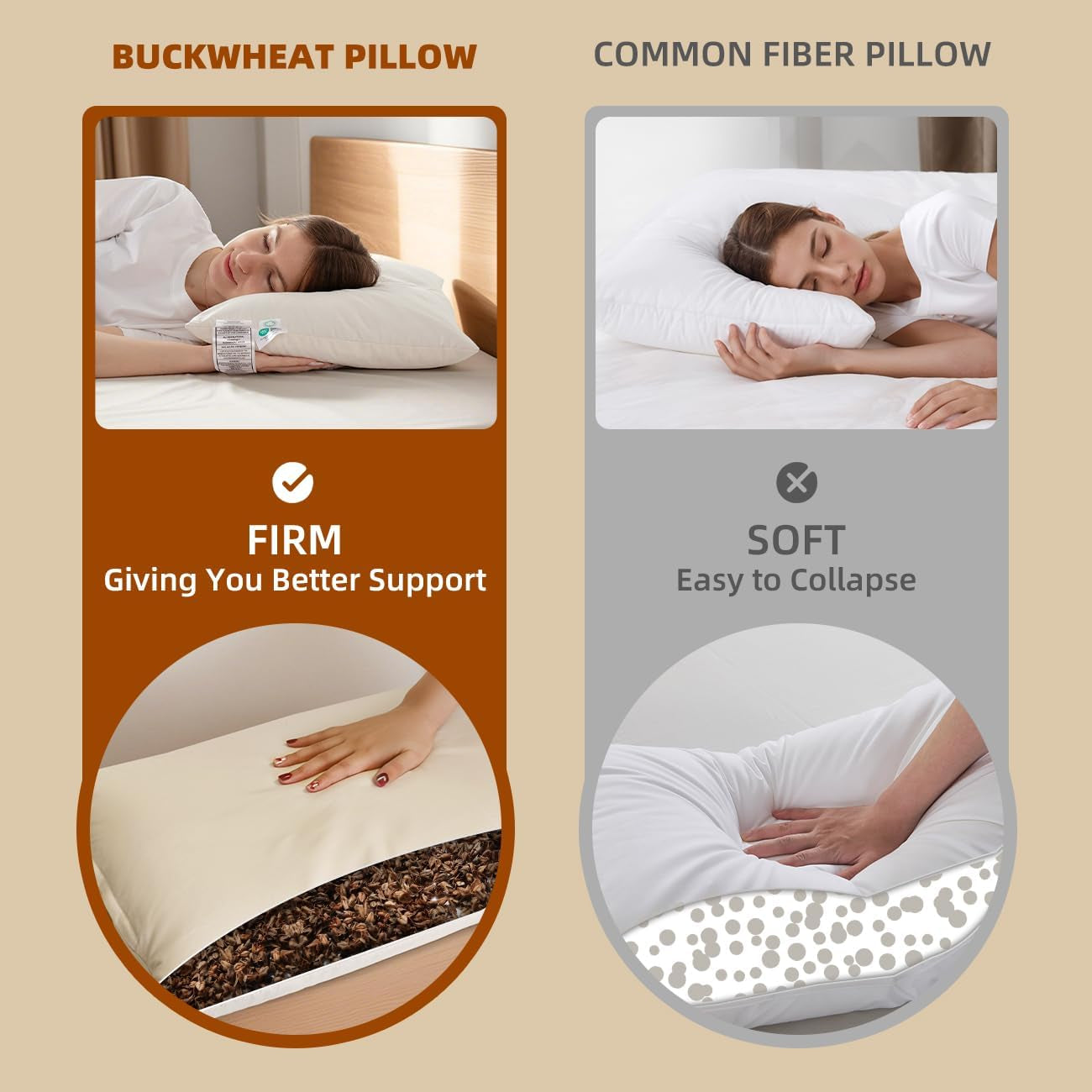 LOFE Pernă organică de hrișcă pentru dormit, 35,6 X 50,8 cm, reglabilă, respirabilă pentru un somn răcoros, suport cervical pentru cei care dorm pe spate și lateral (Tartary Buckwheat Hulls) Perne standard Naty Shop