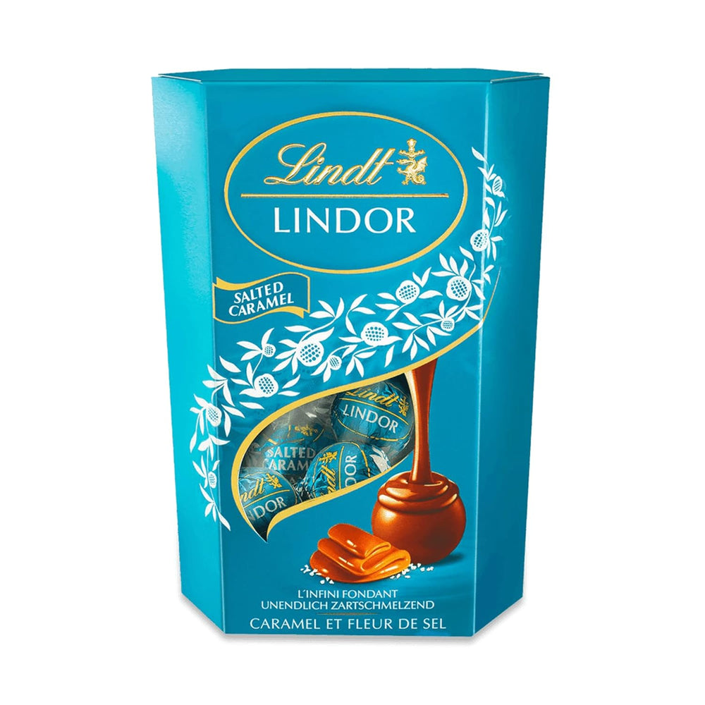 Lindt Chokolade | LINDOR Saltet Karamel Cornet | 500g | 38 mælkechokoladekugler med saltkaramelfyld | Gave af chokolade
