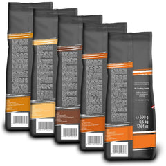 Der-Franz Kaffee Pack, ganze Bohne, aromatisiert, 5 x 500 g (1 x Haselnuss, 1 x Vanille, 1 x Schokolade, 1 x Zimt, 1 x Karamell)