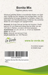 La Verde MIN HAVE OG MIG. Tagetes Bonita Bland blomsterfrø i ca. 100 planter, langblomstrende morgenfruer, dobbelte blomster, ikke-GMO frø