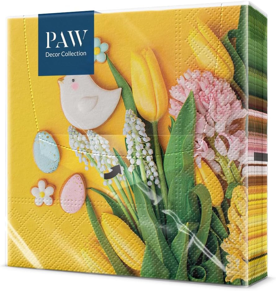 PAW - Șervețele din 3 straturi (33 X 33 Cm) I 20 bucăți I Perfect pentru Paște, petreceri, primăvară și sărbători I Decorațiuni de masă Petrecere de Paște Șervețele de hârtie colorate - Ouă de Paște în acuarelă I Ouă în acuarelă