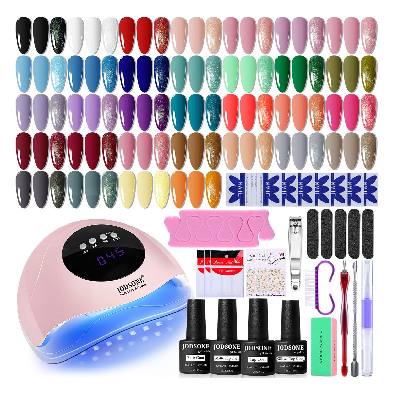 JODSONE 36-Teiliges Gel-Nagellack-Set, 32 Farben, Gel-Nagellack-Set, Basislack, Glänzend, Matt Und Glitzernder Decklack, Nagellack-Set, Grün, Blau, Rot, Rosa, Kollektion, Geschenke Für Frauen