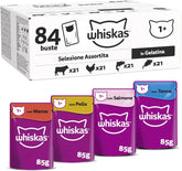 Hrană umedă Whiskas Adult 1+ Selecție mixtă în jeleu, 84 pliculețe, 84x85g (1 pachet mare) – Hrană umedă de înaltă calitate pentru pisici adulte