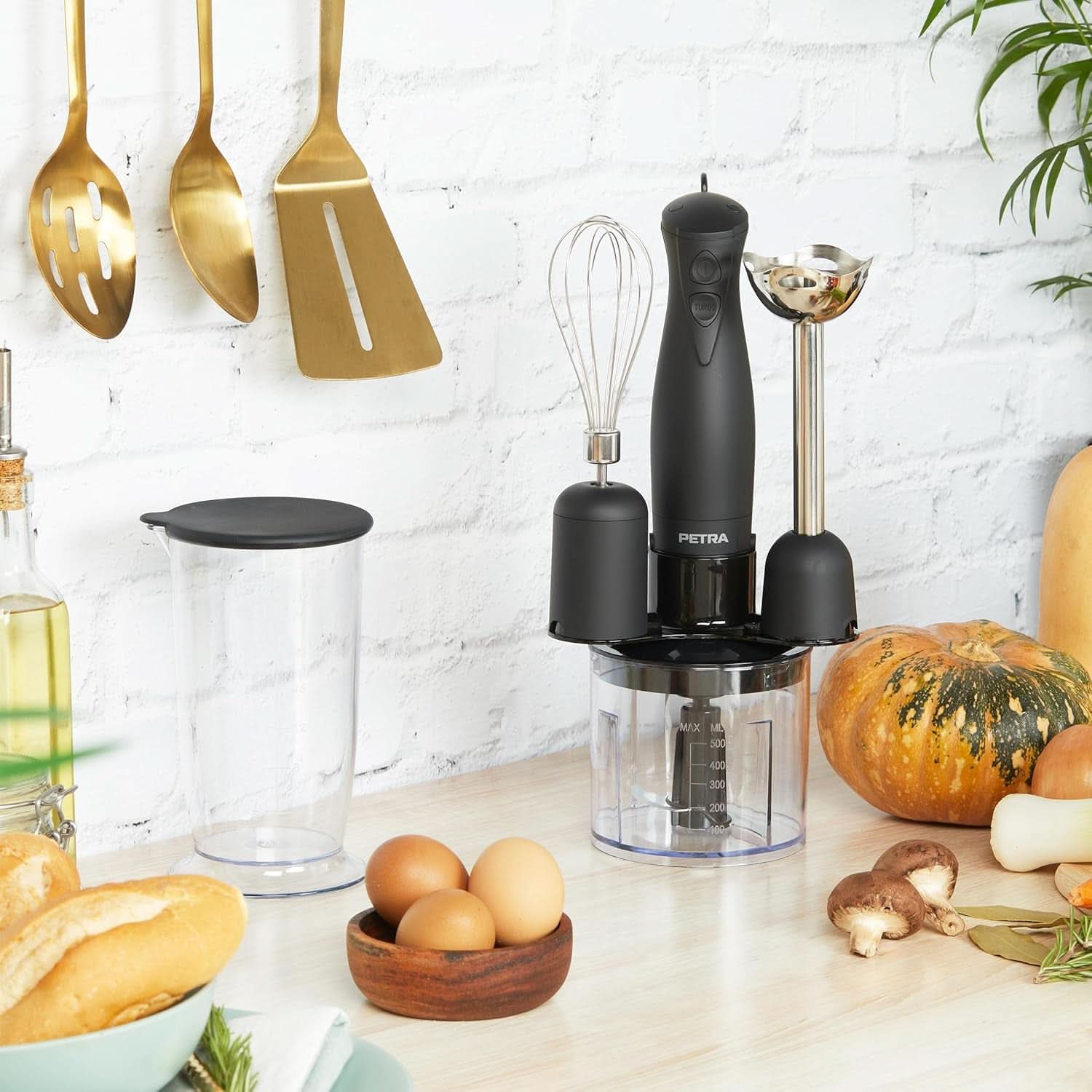 Petra PT2827BMBLKVDE 3-In-1 Mixer – Bpa-Freie Anbauteile, 500Ml-Schüssel, 700Ml-Becher, Schneebesen, Mixen, Zerkleinern, 2 Geschwindigkeiten, Edelstahlklingen, Für Babynahrung, Smoothies, Saucen, 350W Mama si Copilul Naty Shop