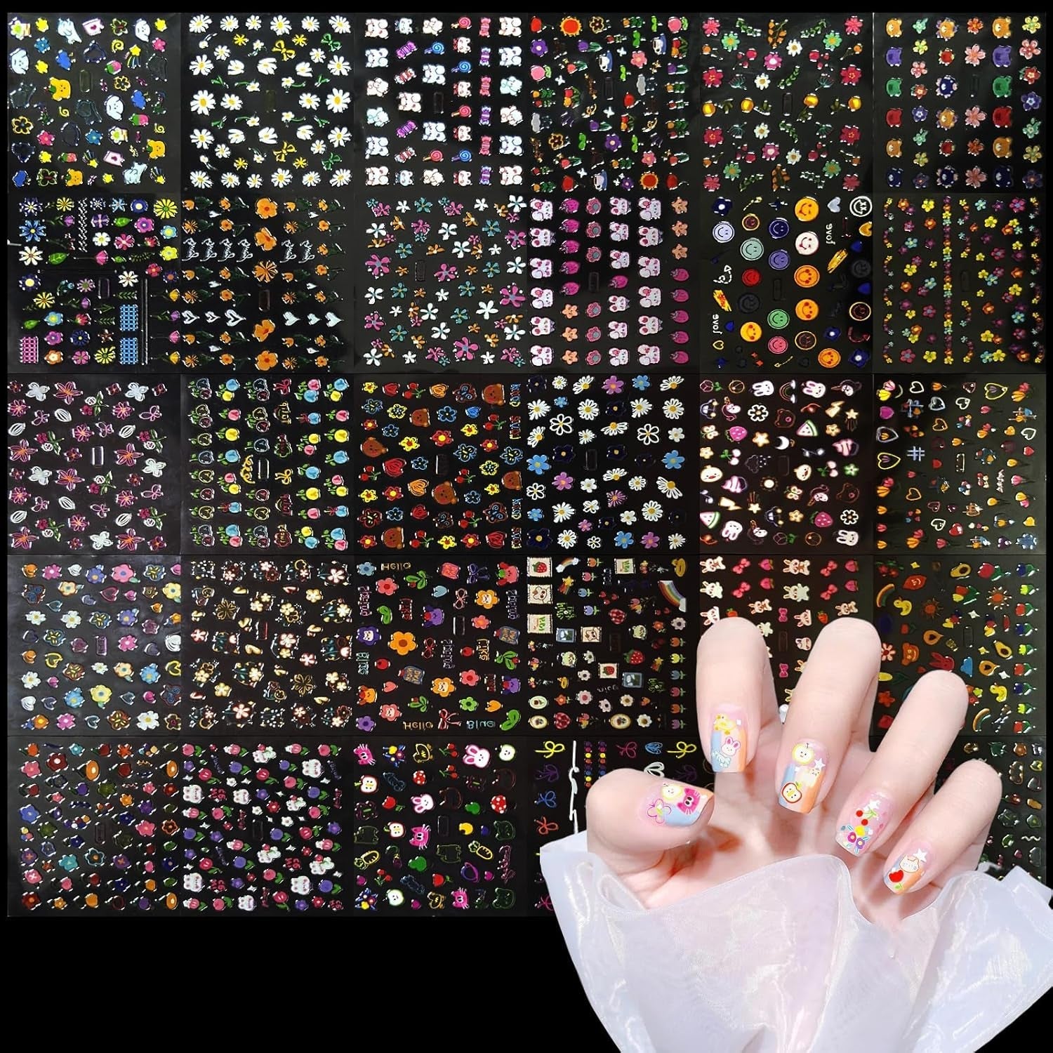 3D Nagelsticker Aurora 30 Blatt Gold Nail Art Sticker Selbstklebend Nagelaufkleber Holografisches Stern Herz Dekoration Nageldesign Zubehör