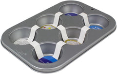 CSB108 Formă pentru brioșe din oțel carbon cu 6 găuri antiaderentă, oțel inoxidabil, argintiu, 28,9 X 17,7 X 3,1 cm Matrite si tavi pentru copt Naty Shop