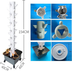 Hydroponic Tower, 15-trins 45-hullers voks Aquaponic System, Trådløst Have Aeroponic Grow Kit til urter, frugter og grøntsager med hydreringspumpe, adaptere, mesh potter