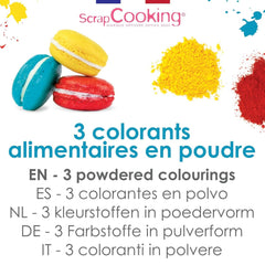 ScrapCooking, sæt med 3 pulveriserede madfarver - rød, gul, blå, 3 x 5 gram Naty Shop