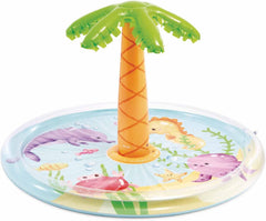 Piscină gonflabilă pentru copii Intex cu spray de palmier, Ø 173 x 104 cm, cu pulverizator de apă, conexiune furtun, capacitate 166 l, design tropical, vinil rezistent, pentru copii de 2 ani și peste (56433)