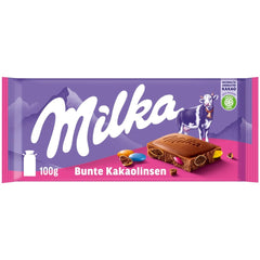 Milka chokolade med linser farvet med kakao - Alpine mælkechokolade med sprøde linser med chokolade - 100g