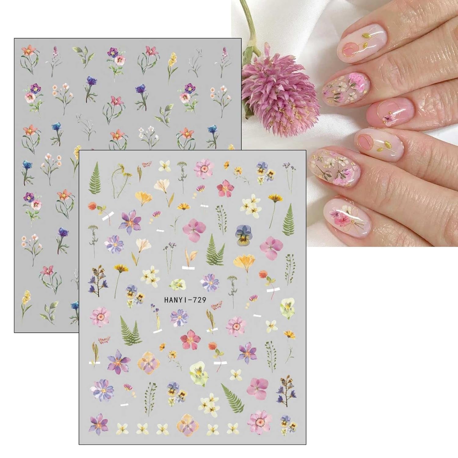 JMEOWIO Nagelsticker Frühlings Blume 9 Blatt Nail Art Sticker Selbstklebend Nagelaufkleber Bunte Sommer Blumen Dekoration Nageldesign Zubehör