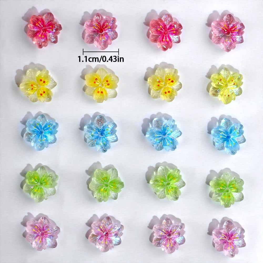 50Pcs 3D Blume Nagel Charms Nägel Zubehör Nageldesign Glitzersteine Nailart Strasssteine Flower Nail Charms Luminous Flower Nail Art Charms Bunte Blumen Deko Nagel Steinchen Flowers Nail Rhinestones