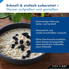 Trek'n Eat Proteingrød – Højproteinmorgenmad til friluftslivet | Frysetørret bord til camping, vandreture og ekspeditioner | Fyldende, hurtig at forberede, ideel til rejser