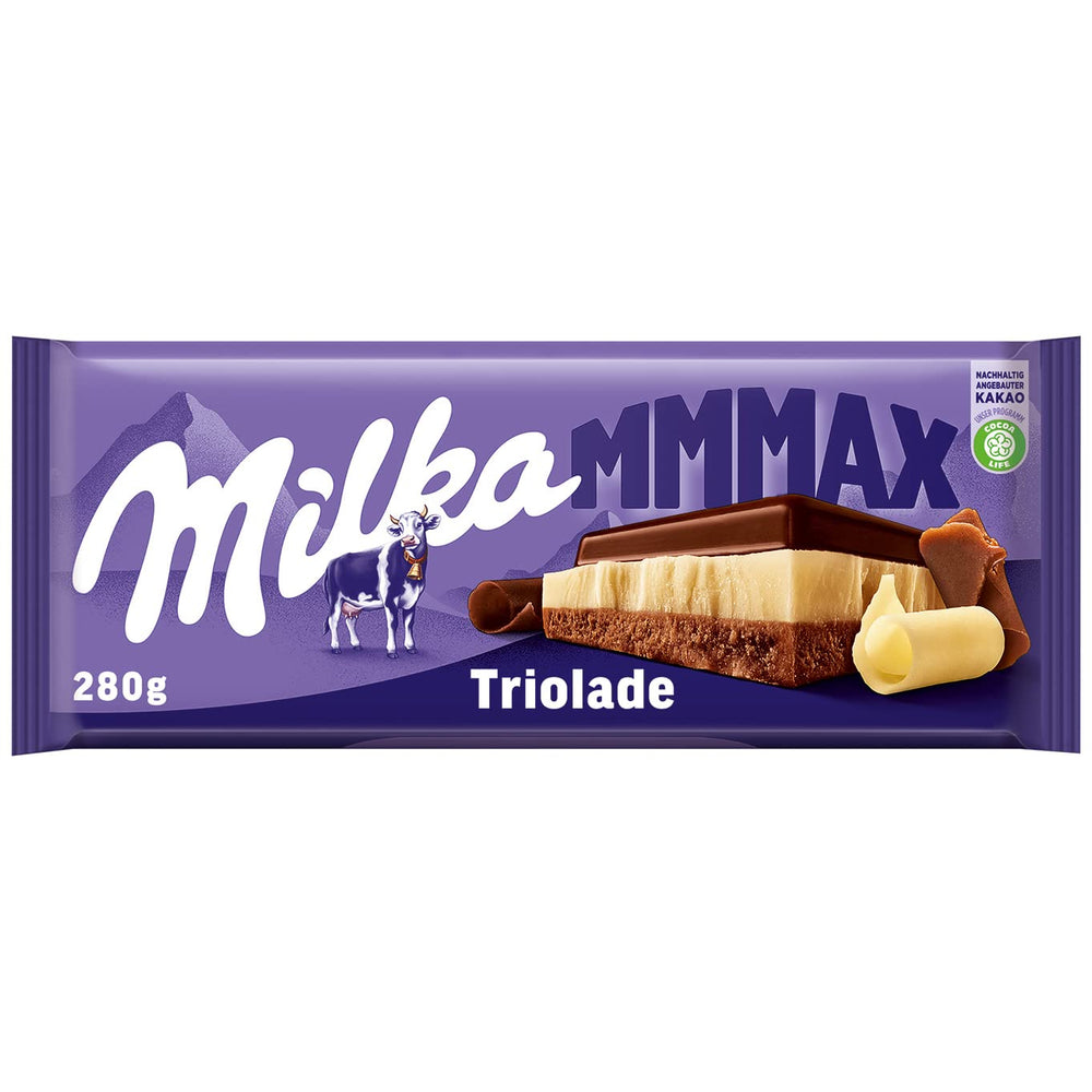 Milka Mmax Triolade – Alpine mælkechokolade med hvid og mørk chokolade – 280g