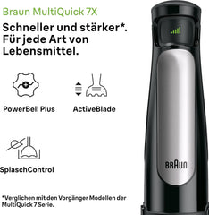 Braun Multiquick 7 MQ 7035X Stabmixer - Pürierstab Mit Abnehmbarem Edelstahl Mixfuß Mit Activeblade Technologie Zum Pürieren Der Härtesten Ingredient, Inkl. 3-Teiliges Zubehör Sæt, 1000 Watt, Schwarz Kitchen Naty Shop