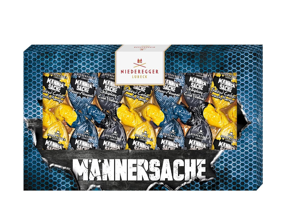 Niederegger | Cadou de Paște | Pentru bărbați | 1 x 175g | Varietăți: Pralină cu whisky și cola, Nuga cu alune, Marțipan crocant cu caju sărat | Învelit în ciocolată cu lapte | Ouă de Paște | Cadou de Paște