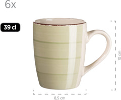 MÄSER 931490 Bel Tempo II Serviciu de mic dejun pentru 6 persoane în aspect vintage, ceramică pictată manual, set de veselă cu 18 piese, verde, gresie