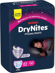 Huggies DryNites superabsorberende nattebleer til piger 4-7 år, 4 x 16 trussebleer (64 antal), månedlig pakke