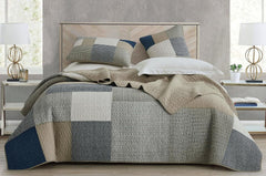 Chezmoi Collection Addy Patchwork Quilt Sæt Forvasket bomuld Letvægts Vendbar All Seasons Oversized 3 dele Navy White Grå Taupe Plaid Quilts & Quilts Naty Shop