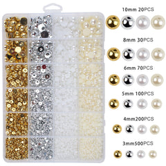 GZMAYUEN 920Pcs Gold Silber Flatback Perlen Für Nägel, Halbrunde Weiße Beige Nail Perlen, Kleine Halbrunde Flatback Perlen Für DIY Nail Art Decor