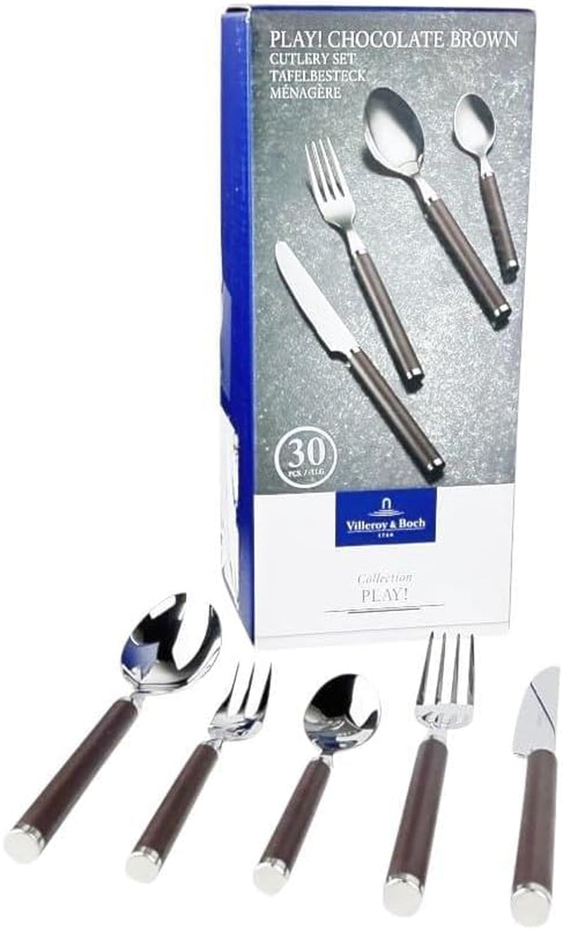 Villeroy And Boch Play Chocolate Brown Tacâmuri de masă, pentru până la 6 persoane, 30 de bucăți, oțel inoxidabil, mâner din plastic maro Bucatarie Naty Shop