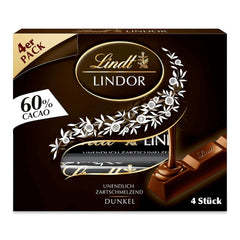 Lindt Chokolade | Stænger LINDOR 60% Kakao | 100 g | 4 chokoladebarer med mørk chokolade 60% kakao og smelte-i-mund-fyld | Chokoladebar