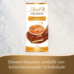 Bar Crème Brûlée Lindt Chocolate Creation | Crème Brûlée fyld med sprød karamel, toppet med den fineste mælkechokolade | Chokoladebar | Chokoladegave, 150g