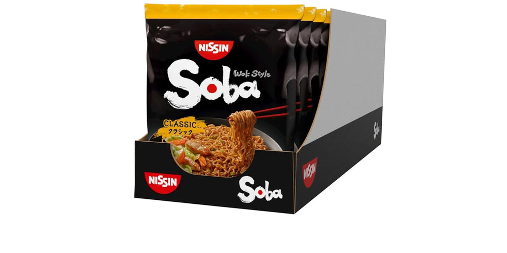 Nissin Bag Soba Noodles - Klassiske japanske Instant Nudles 9 Pack Wok Style med Yakisoba Sauce Quick Cook asiatisk mad (9 x 109 g)