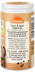 Ostmann Gewürze - Fleisch & Gyros Gewürzsalz | Pikantes Gewürz mit Mediterraner Note for gegrilltes und gebratenes Fleisch | Mit praktischem Streuaufsatz | 50 g i en si