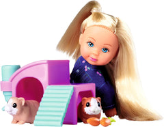 Simba Evi Love Guineea Pigs, păpușă de joacă cu doi porcușori de Guineea și căsuță, sticlă de apă și morcovi, 12 cm, vârste 3+