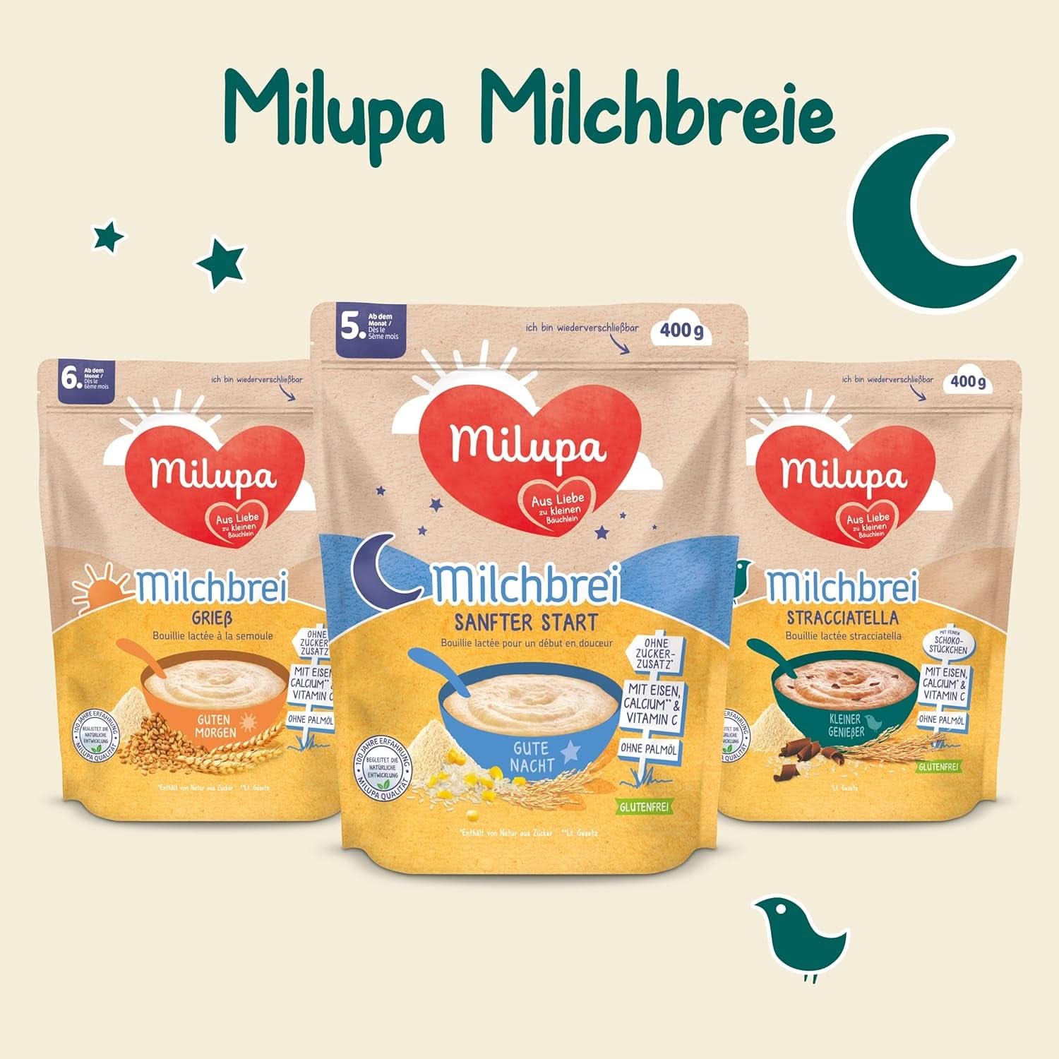 Terci de lapte Milupa Gentle Start - Terci pentru bebeluși fără gluten, fără ulei de palmier - fără conservanți și coloranți - din luna a 5-a Mama si Copilul Naty Shop