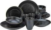 CreaTable, 22699, seria Industrial Gold BLACK, set de veselă cu 16 piese pentru 4 persoane, serviciu combinat din gresie, potrivit pentru mașina de spălat vase și cuptorul cu microunde, producție de calitate