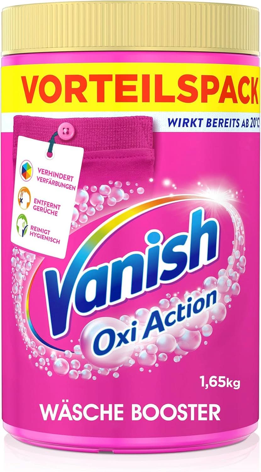 Vanish Oxi Action Powder Pink - 1 X 1,65 Kg - pulver til at fjerne pletter og forbedre vasketøj uden klor - til farvet vasketøj Vaskemidler Naty Shop