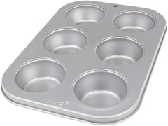 CSB108 6-hullers non-stick muffinpande i kulstål, rustfrit stål, sølv, 28,9 X 17,7 X 3,1 cm bradepander og -bakker Naty Shop