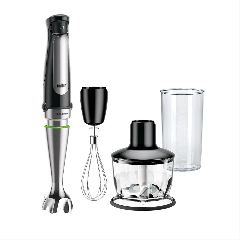 Braun Multiquick 7 MQ 7035X Stabmixer - Pürierstab Mit Abnehmbarem Edelstahl Mixfuß Mit Activeblade Technologie Zum Pürieren Der Härtesten Ingredient, Inkl. 3-Teiliges Zubehör Sæt, 1000 Watt, Schwarz Kitchen Naty Shop Schwarz Zerkleinerer (500G)