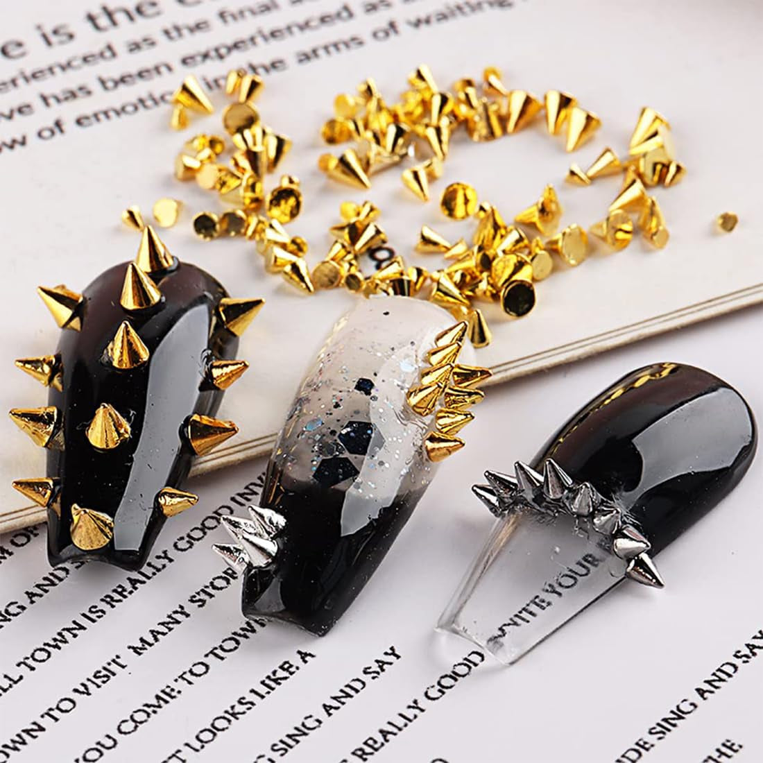 Mini Metall Nieten Punk Nail Charms Gold Silber Strasssteine Nägel Charm Kegel Spikes Nagelschmuck Glitzersteine Nail Art Studs Nagel Steine Legierung Nagelanhänger Rhinestones Nageldesign Zubehör