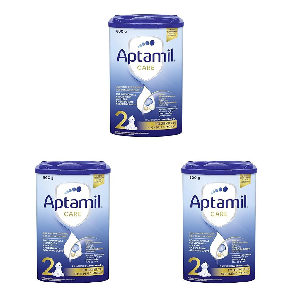 Aptamil Care 2 - Tilskudsmælk efter 6 måneder, med Omega 3 og 6, DHA og ARA, palmeoliefri, babymad, mælkepulver, 1 x 800 g (pakke med 3)