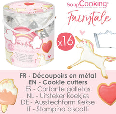 ScrapCooking - Set de 16 forme de biscuiți Unicorn - Forme de biscuiți - 16 piese - Curcubeu, Zână, Sirenă, Coroană, Floare - Formă de copt - Forme de biscuiți din oțel inoxidabil - 2027