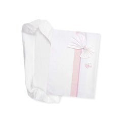 Set de lenjerie de pat Carrycot alb și roz, format din 1 cearșaf cu colțuri, 1 cearșaf de sus cu panglică Aida pentru broderie și 1 față de pernă, 100% bumbac, Made in Italy Plapumi si pilote Naty Shop Roz