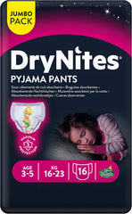 Huggies DryNites Nattøj til piger, 3-5 år (16-23 kg), 2 x 16 stk.