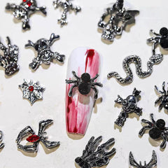 40 Stück 3D-Halloween-Nagelkunst-Charms, Vintage-Punk-Legierung, Nagelanhänger, Totenkopf, Geist, Fledermaus, Spinne Mit Strasssteinen, Legierung, Nagelkunst, Schmuck Für Halloween, DIY,